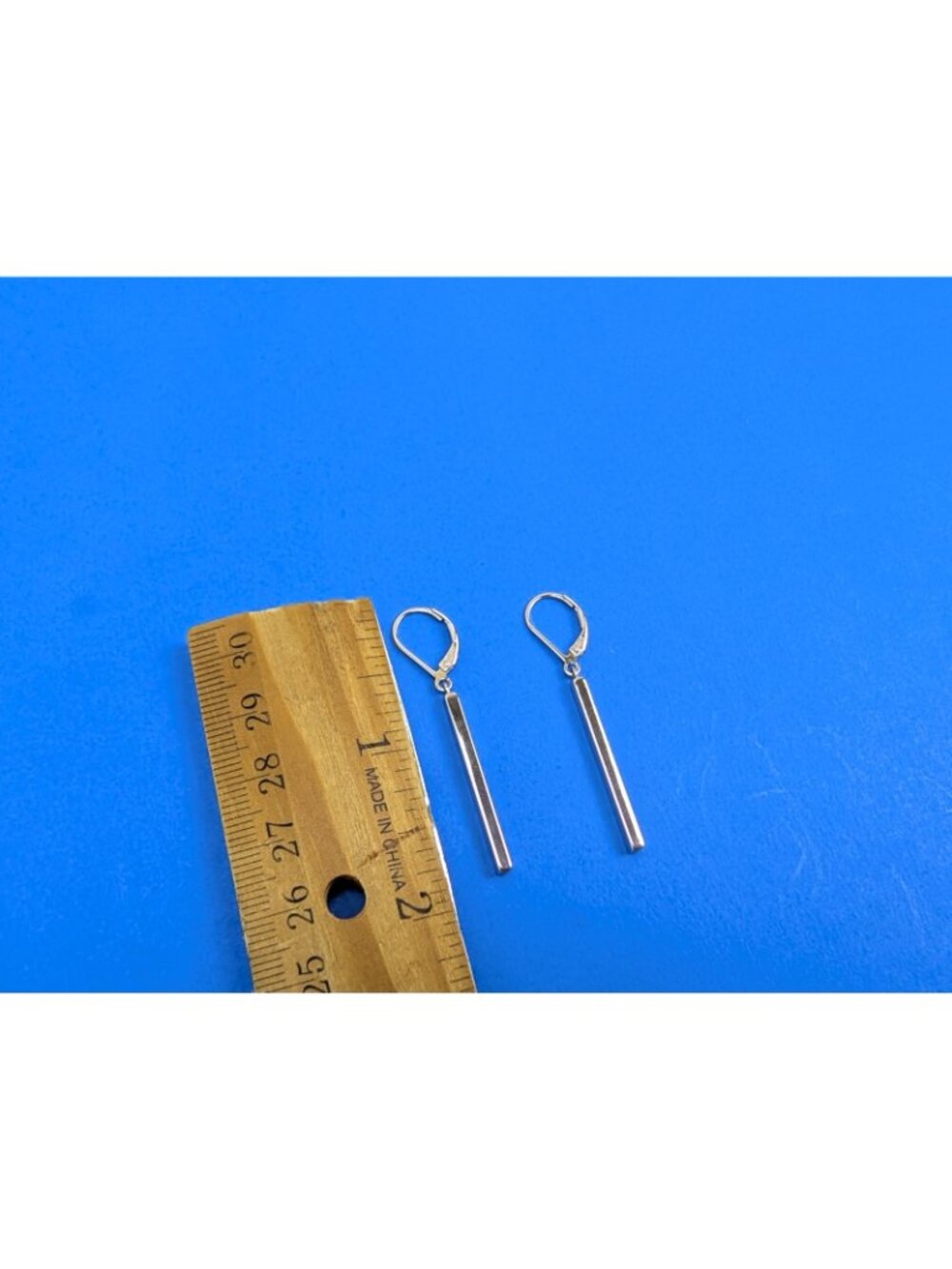 Sterling Silver 925 Square Long Bar Drop Earrings 1.25" - Picture 4 of 8
